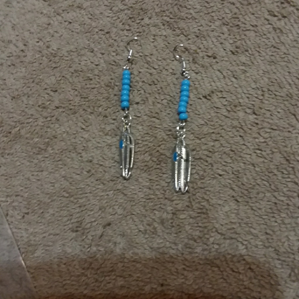 Handmade turquoise beads turquoise feather earring